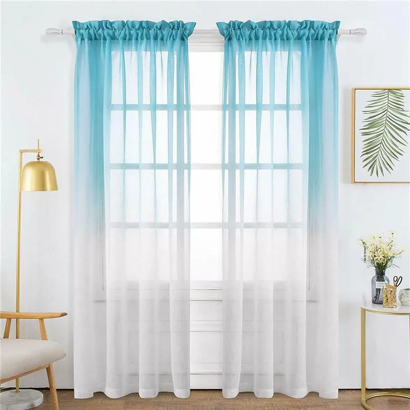 Curtain & Drapes Blue Grey Gradient Sheer Tulle For Living Room Pastoral Rural Colorful Romatic Wedding Decor Bay Window Tende Wp185cCurtain