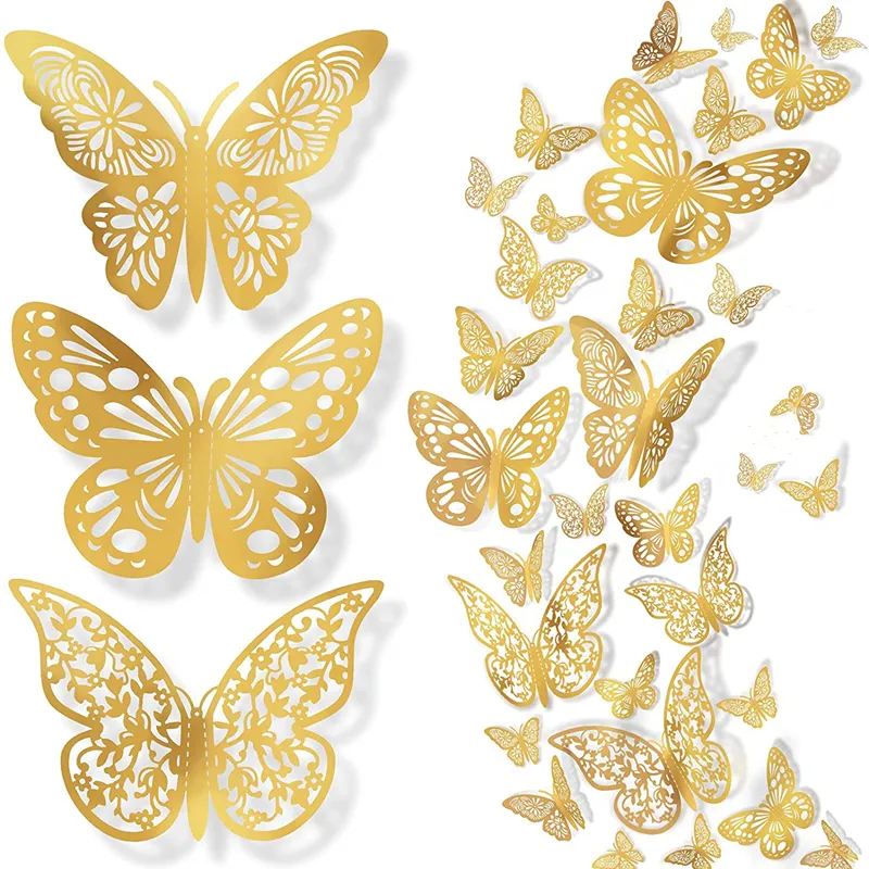 12pcs/Lot 3D Hollow Butterfly Wall Sticker Decoration Butterflies Diy Home Home Removable Dress Decoration Party Wedding Kids Room Decors DH9898