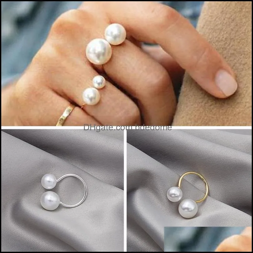 wedding rings fashion women`s size pearl open ring temperament wild joint double jewelry lover giftwedding