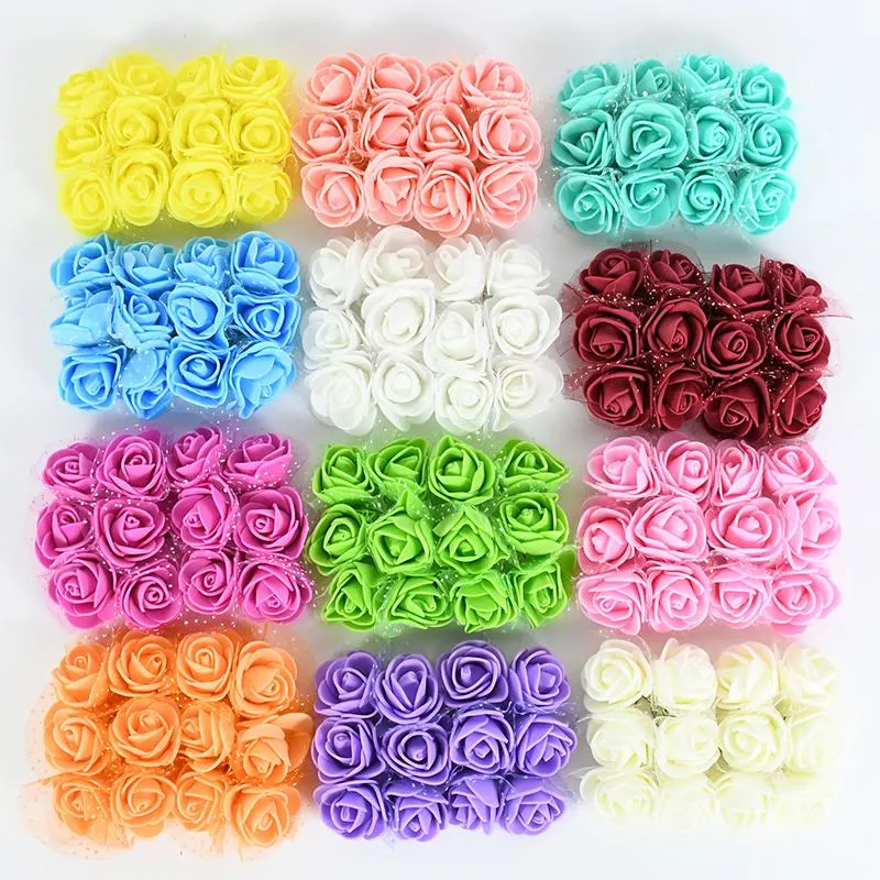 Dekorativa blommor kransar 72/144 st 3,5 cm mini skum rose blommor konstgjorda bröllopsfest hem dekorationer handgjorda diy presentförpackning krans fa