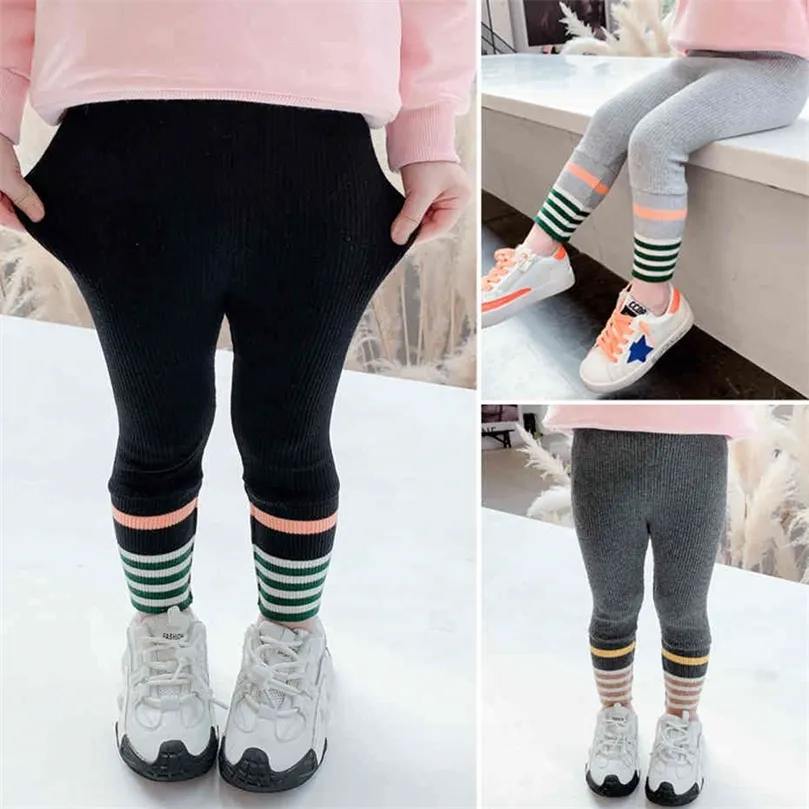 Striped Slim Fit Toddler Leggings For Girls Patchwork Design, Perfect