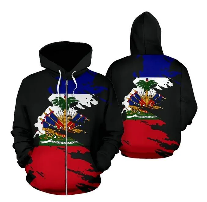 2022 Mer des Caraïbes Haïti Île Rétro 3D Sweats À Capuche Uniforme Hommes Femmes Hoodies Collège Vêtements Tops Survêtement Zipper Manteau Outfit WT010