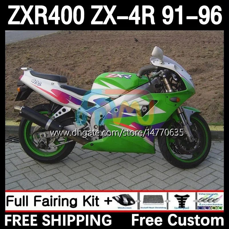 Full Body Kit för Kawasaki Ninja ZXR 400 CC ZX-4R ZXR400 91 92 93 94 95 96 COWLING 12DH.2 ZX4R 400CC ZX 4R ZXR-400 1991 1992 1993 1994 1995 1996 ABS FAIRING FACTORY GRÖN