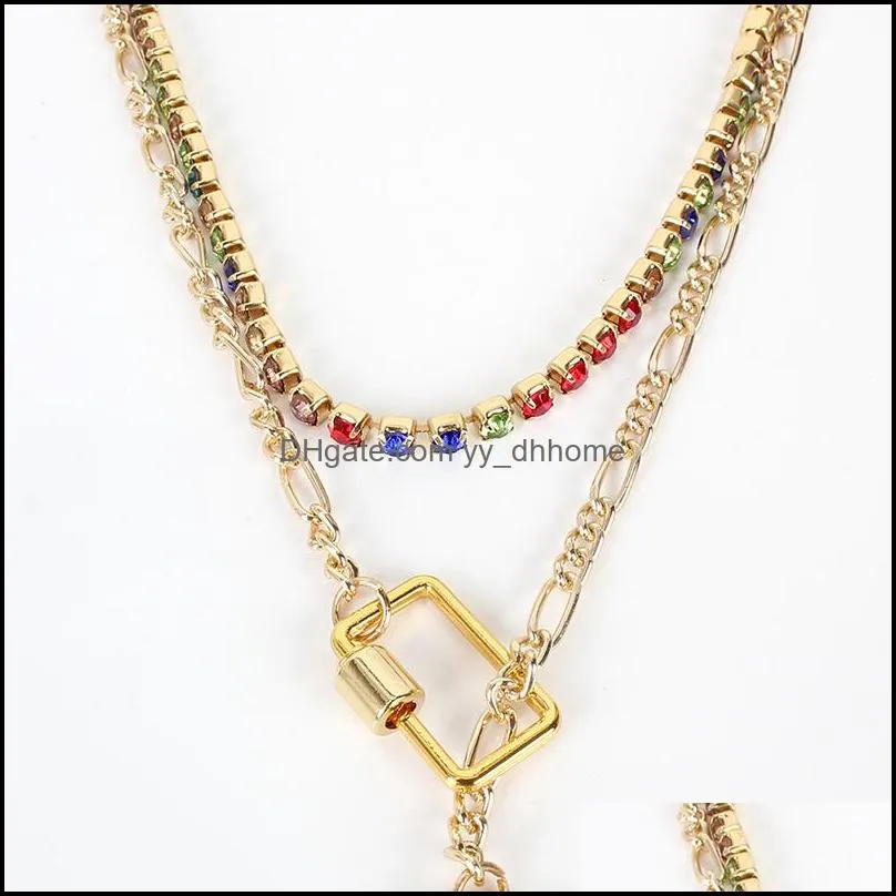 Simplicity Alloy Heart Pendant Necklaces Fashion Geometry Chains Diamond Multilayer Clavicle Chain Color Spiral Twisting Link Buckle Necklace Jewelry