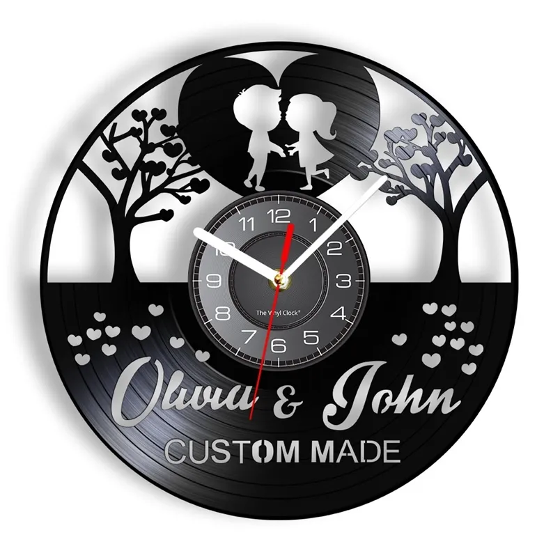 Of Love Custom Names Wedding Tree of Hearts Put Your Name Message Personalized Marriage Vinyl Record Wall Clock 220615
