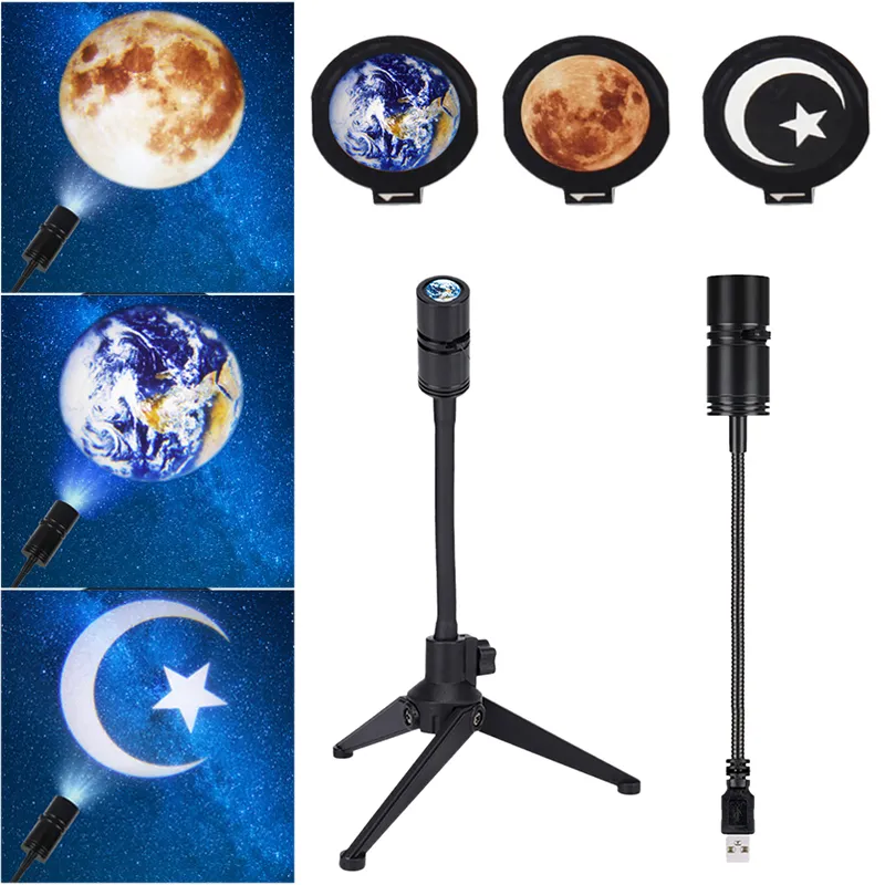 Sky Projector Night Light Planet Magic Moon Earth Projection LED Lamp 360 ° Rotertable USB 5V 3W Kids Bedroom Wall Decor Lighting