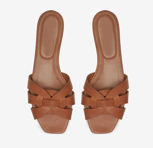 Women tribute Flat Sandals Woman slippers Genuine Leather Slides with Intertwining Straps Shoes