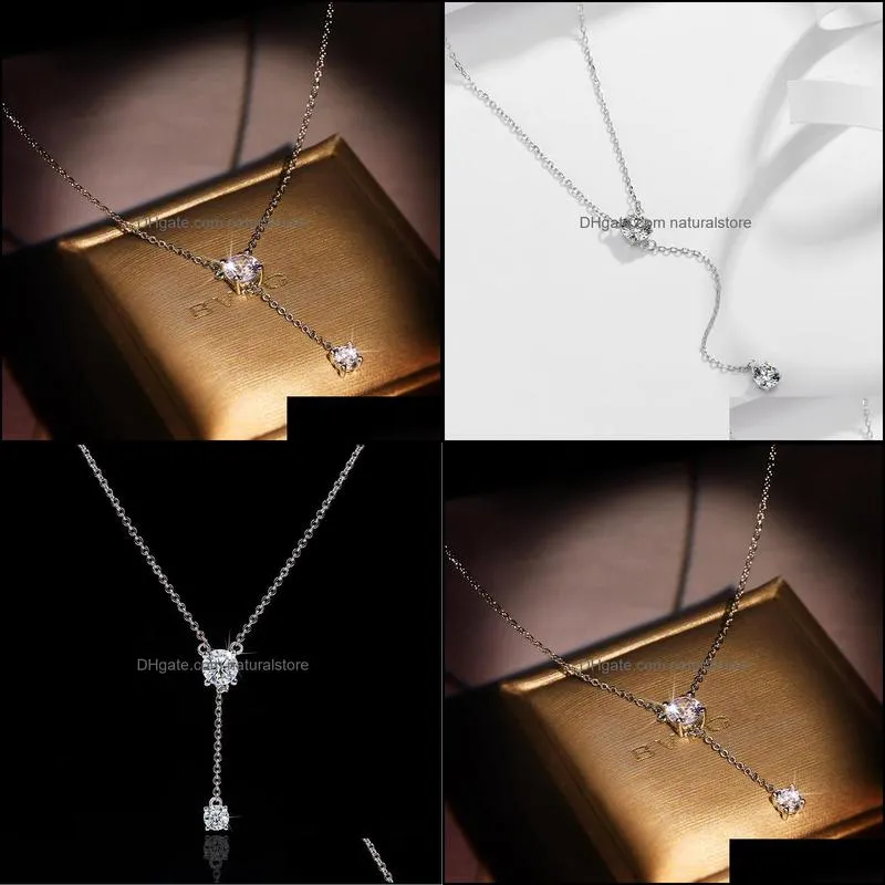 romantic long lab diamond pendant real 925 sterling silver party wedding pendants chain necklace for women bridal charm jewelry
