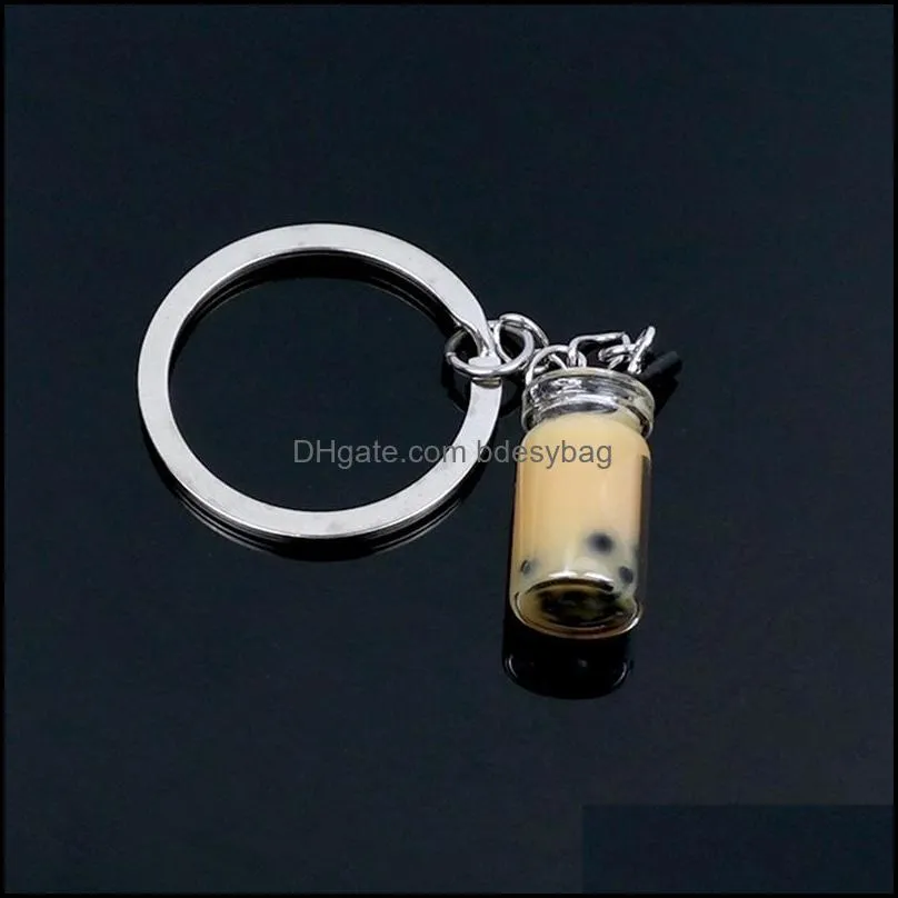 keychains wholesale 150 pcs 2.2*1cm creative acrylic keychain pearl milk drink bottle keyring bag pendant jewelry gift resin key chain