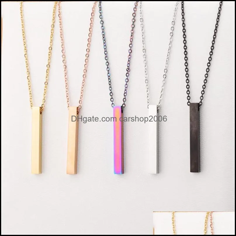 Polished Stainless Steel Blank Bar Necklaces Geometric Square Vertical Long Bar Pendant Necklace Pendants DIY Customize Jewelry 5