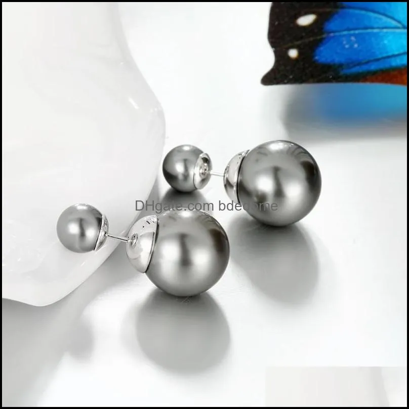 stud double round pearl earrings for women cute snowman silver color earring fashion personality female jewelry accessories