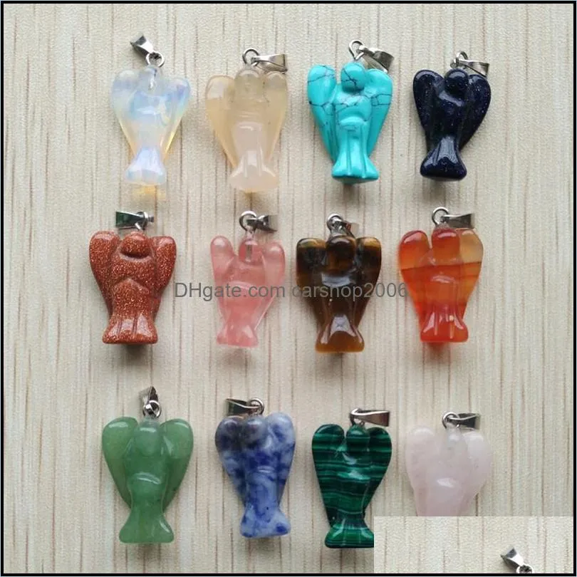 carved angel shape assorted natural stone charms crystal pendants for necklace accessories jewelry making