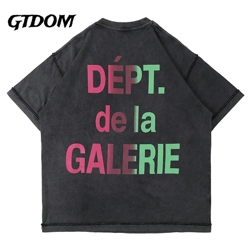gtdom 남자 패션 카드 만찬 점진적 변화 인쇄 짧은 슬리브 tshirt 여름 세척 넓은 넓은 tshirt 220527