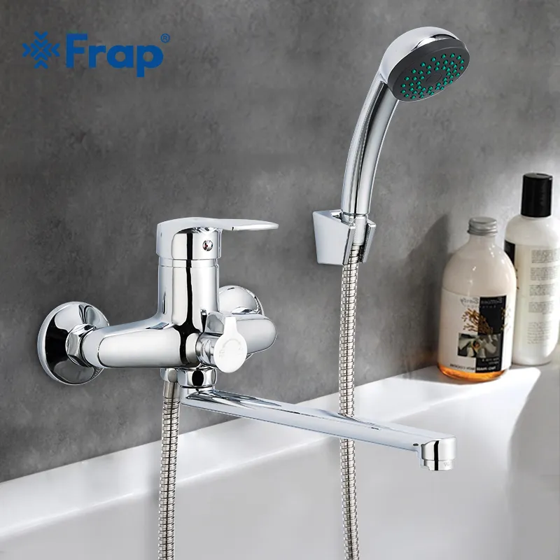 FRAP 1SET 30CM SILVER UTLETT PIPE BAD Duschkran Set Zink Eloy Body Shower Head Badrum TAP CHROME BADTUB KABUT F22701B 201105