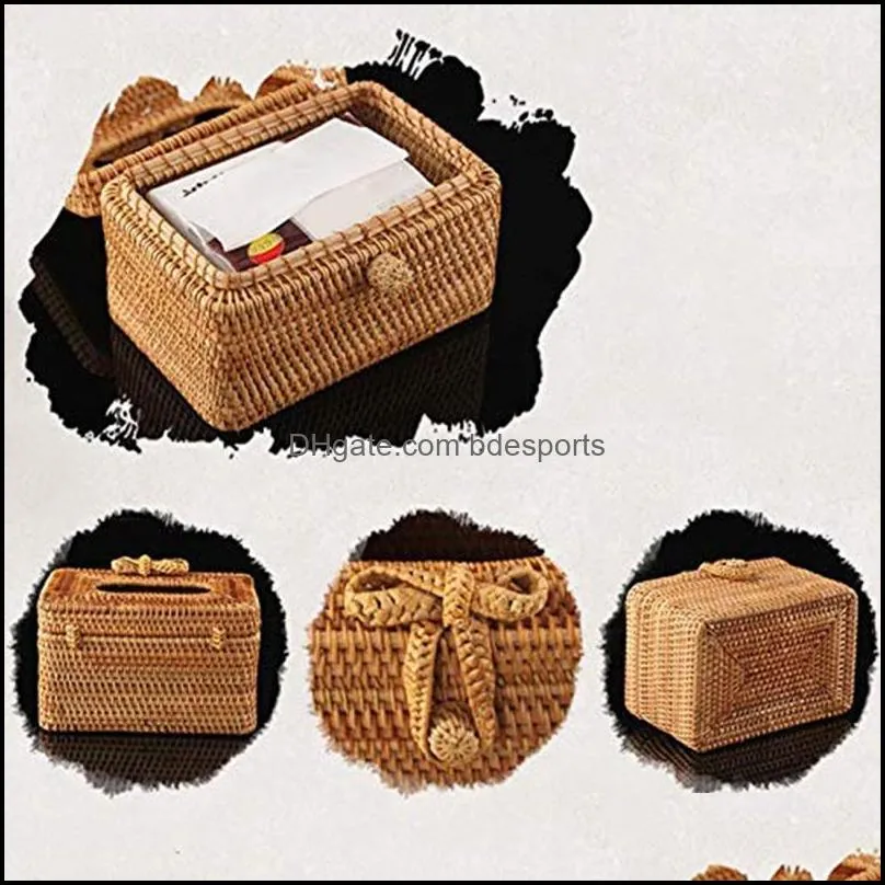 Tissue Boxes & Napkins Rattan Box, Household Napkin Storage Box Restaurant Desktop Paper Towel 19 X 13 11 Cm