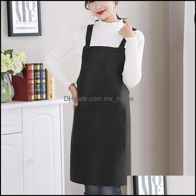 Aprons Fashion Simple H-type Shoulder Apron Unisex Kitchen Work Garden Doble Sided Two Pocket Cover Smock