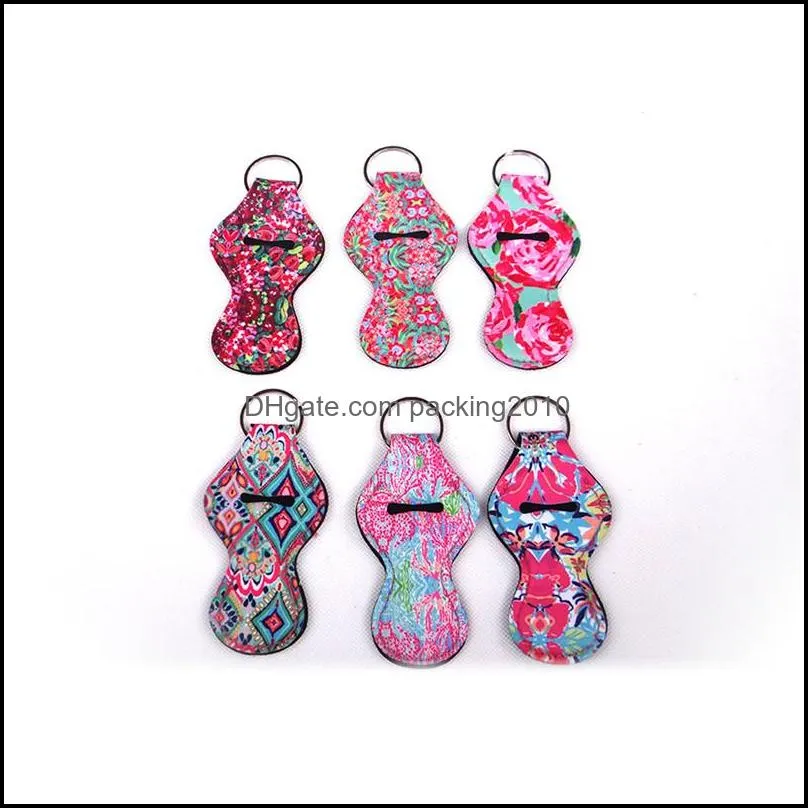 55 styles lily lipstick holder cover keychain neoprene chapstick holder lip cover colorful lip balm protective cases cover gifts