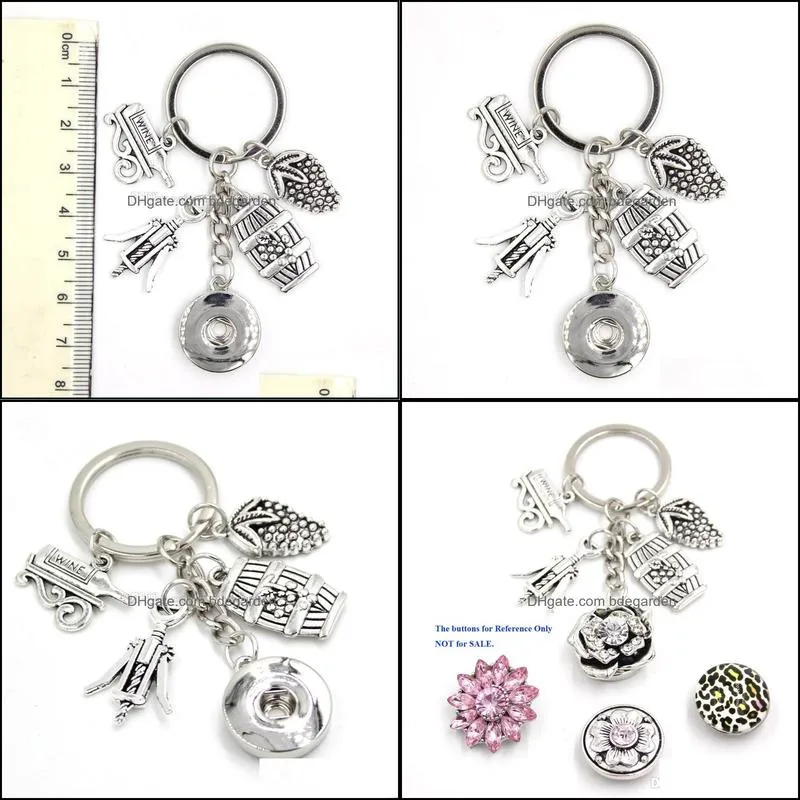 New Arrival DIY Interchangeable 18mm Snap Jewelry Wine Key Chain Snap Button Keychain Handbag Charm Key Ring Wine Lover Gifts for men