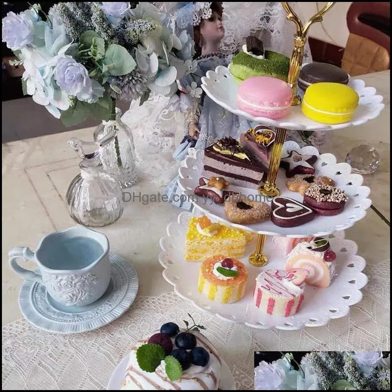 baking & pastry tools european three-layer cake stand wedding party dessert table 3-tier fruits plate cupcake display tray