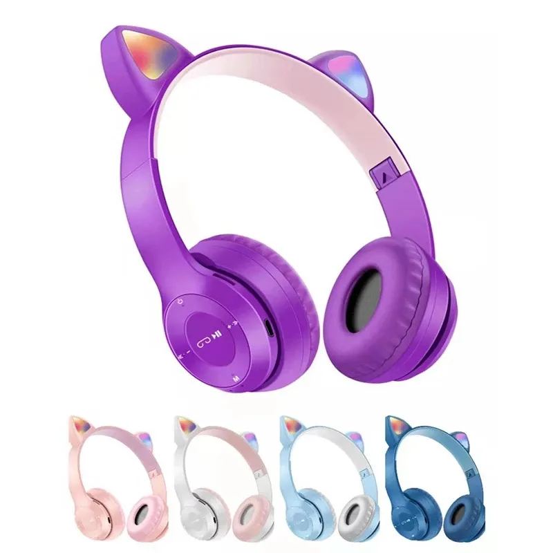 Sevimli Kedi Kulakları Mic Ile Bluetooth Kablosuz Kulaklık Gürültü Önleyici Çocuk Kız Stereo Müzik Kask Telefon Kulaklık Hediye