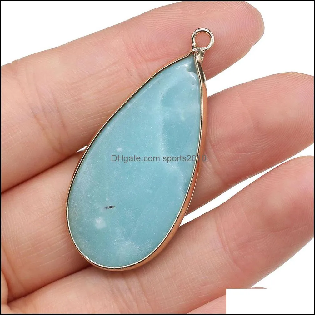 waterdrop healing turquoise picture stone charms rose quartz crystal gold edged pendant diy necklace women fashion jewelry finding sports2010