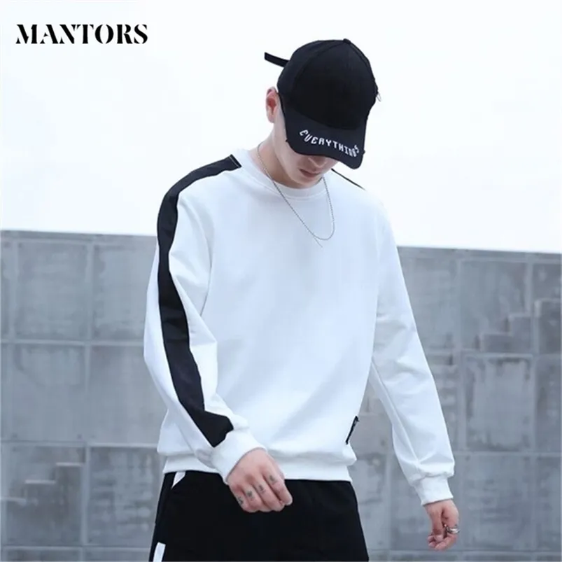 Sorto de moletom de moletom da marca Hip Hop Moda de retalhos o pescoço com moletom de blusa de manga longa macho masculino preto branco solto casual 220402