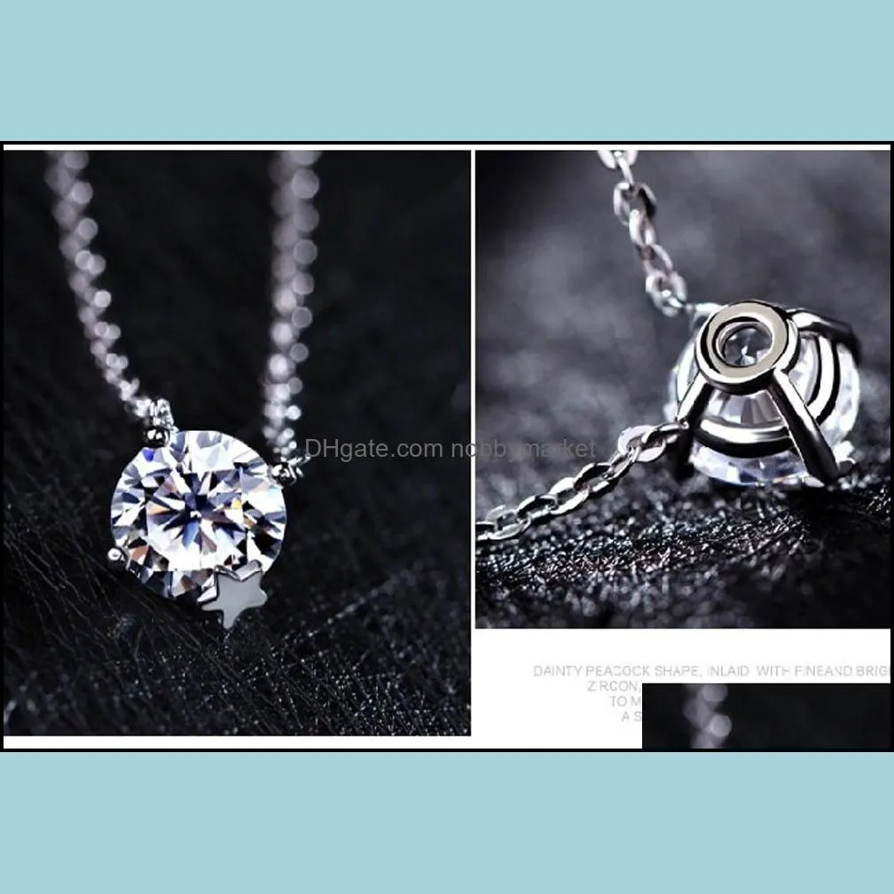 S925 Sterling Silver Cubic Zirconia Round Crystal Star Pendant Necklaces Women Fashion Jewelry