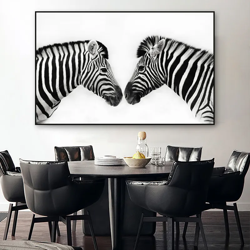 Twee zebra's Pictures Print Wall Art Posters Black and White Line Canvas Schilderijen Dieren Muurschildering voor Woonkamer Cuadros