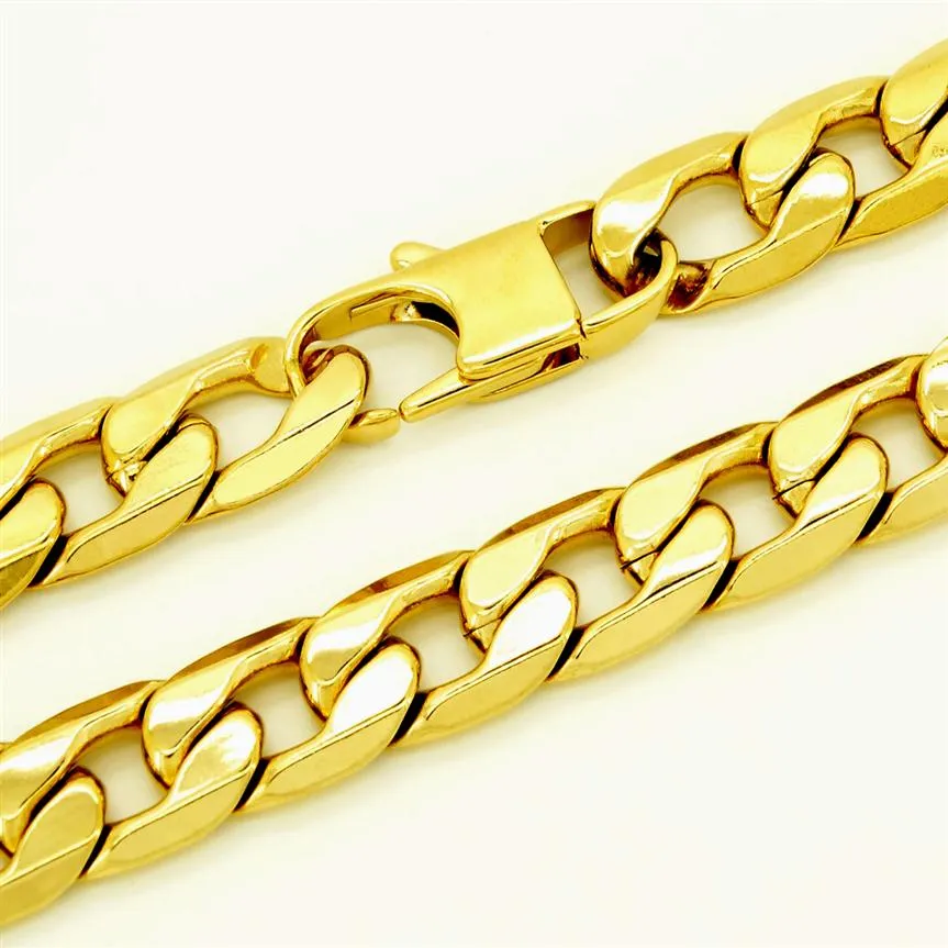 12 mm szerokość Mężczyzn biżuterii 18 -karatowy złoty łańcuch 100% Naszyjnik ze stali nierdzewnej T i CO CURB Cuban Choker 18 - 36 cali 226o