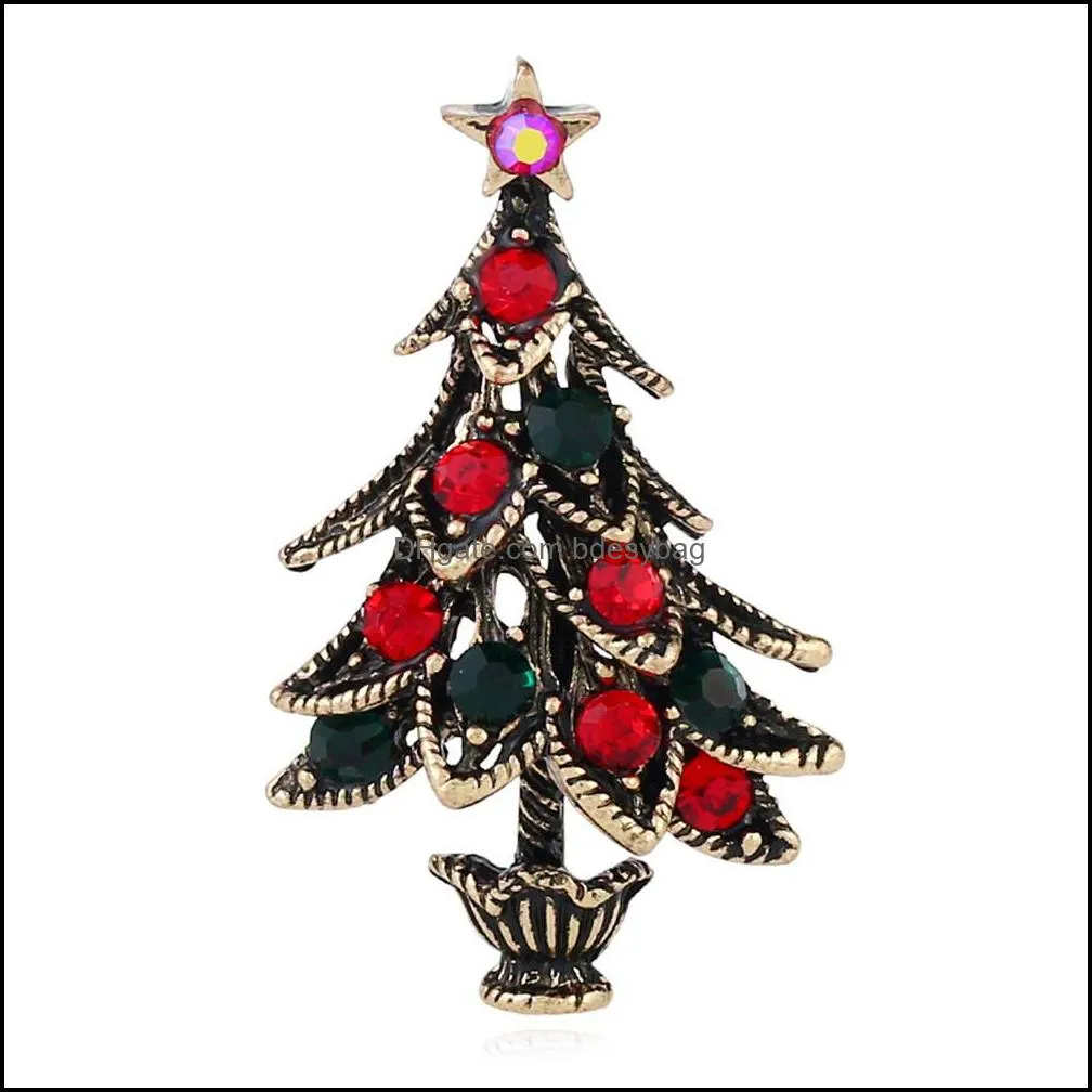 christmas tree diamonds brooch pins for women diamond rhinestones brooches girl luxury pin jewelry 4 colors ancient gold ancient