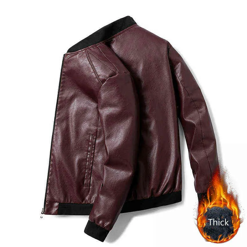 Chaqueta de cuero PU de invierno para hombre, abrigo de piel sintética con cuello levantado, chaqueta informal gruesa de gran tamaño para motocicleta de color rojo vino para hombre, 7xl 6xl 8xl L220725