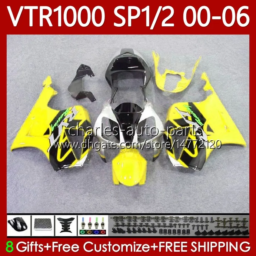 Corpo OEM per HONDA VTR RTV 1000 VTR1000 00 01 02 03 2004 2005 2006 Carrozzeria 123No.157 RC51 SP1 SP2 VTR-1000 2000 2001 2002 2003 04 05 06 RTV1000 NUOVO Giallo 00-06 Carenatura