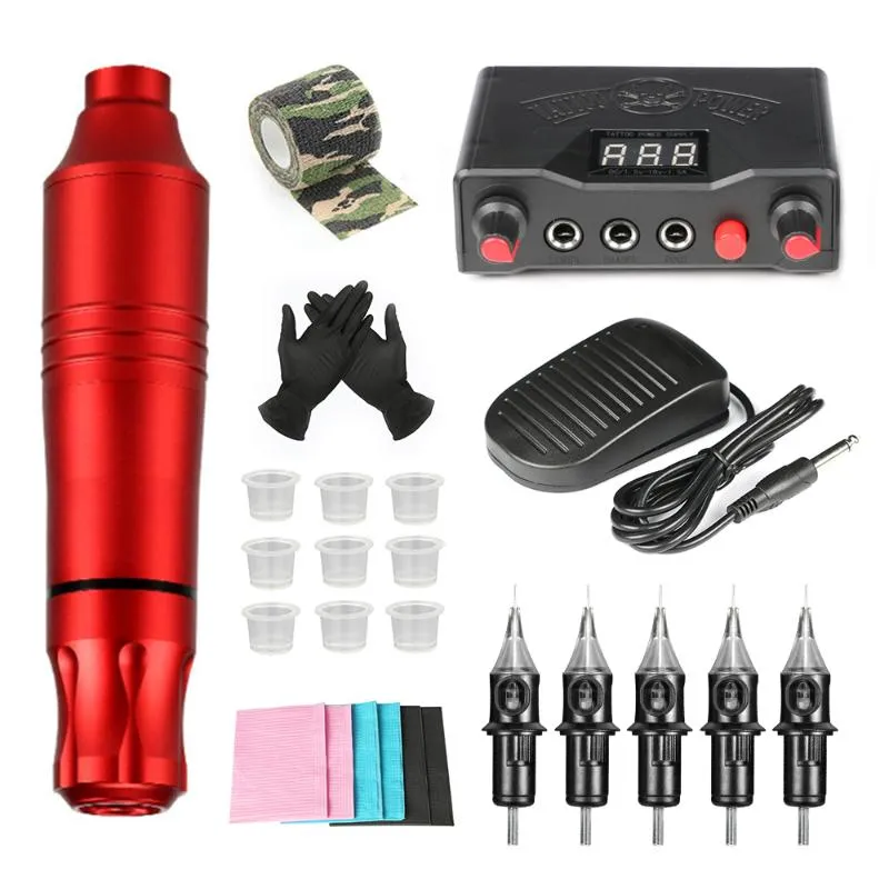 Tattoo Guns Kits Machine Kit Complete LCD Power Supply Double Mode Line And Shading With 5pcs Cartridges Needles Supplies Set