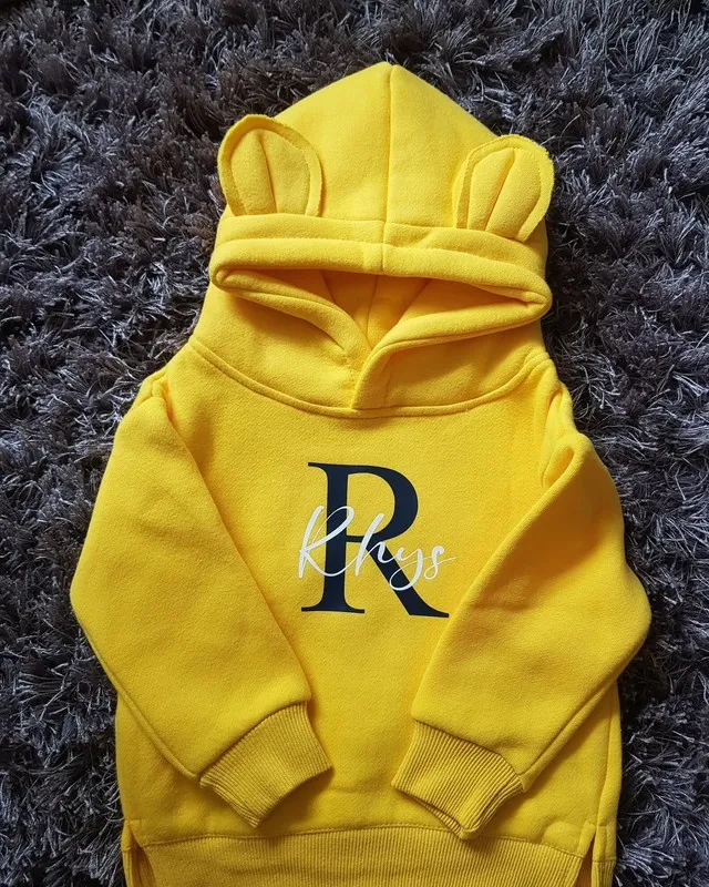 Sarı Kişiselleştirilmiş Çocuk Ayı Hoodie Adı İlk Çocuklar Jumper Çocuklar Bebek Toddler Hediye Özel Hediyeler Çocuk Giyim Için 220409