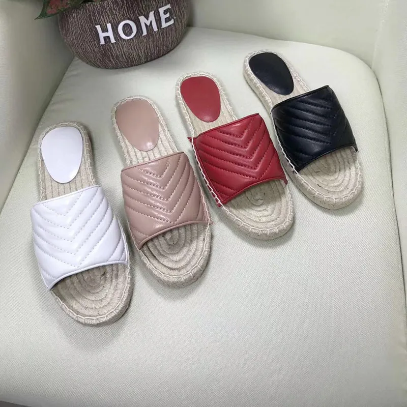 Vrouwen Lederen Espadrille Strepen Platte Sandaal Mode antislip Slipper Two Tone Canvas Sandalen Zomer Outdoor Strand Causale SlippersNO30