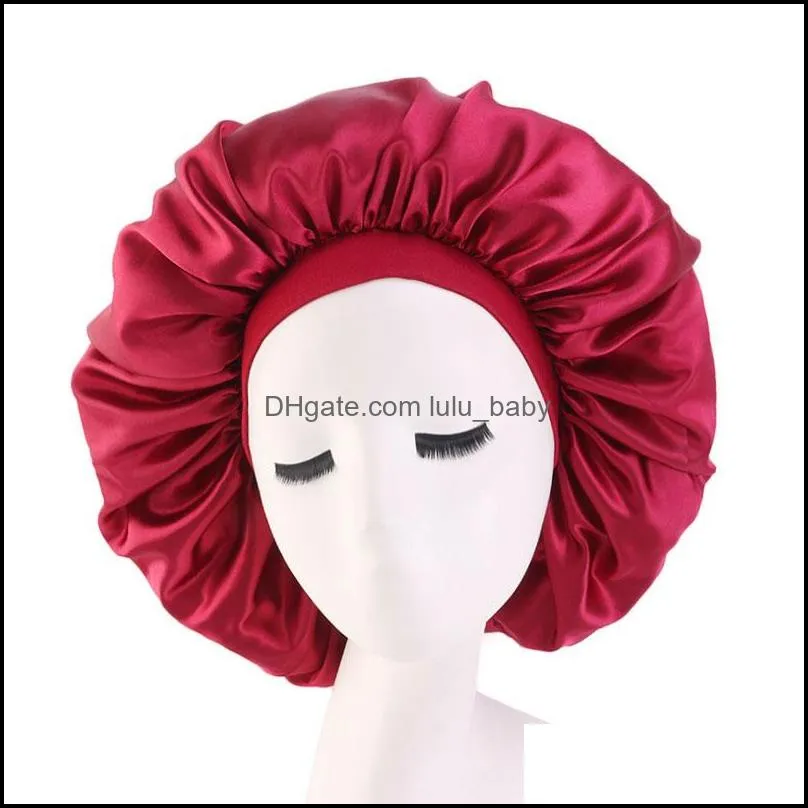 women large satin adjustable solid color sleeping caps beanie hair care bonnet elastic night hat headwear