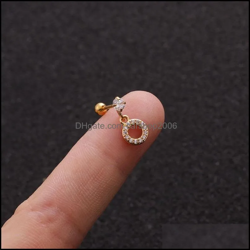 18pcs dangle piercing cartilage earrings with cz flower star crown heart cross wing dainty conch tragus helix stud earring jewelry