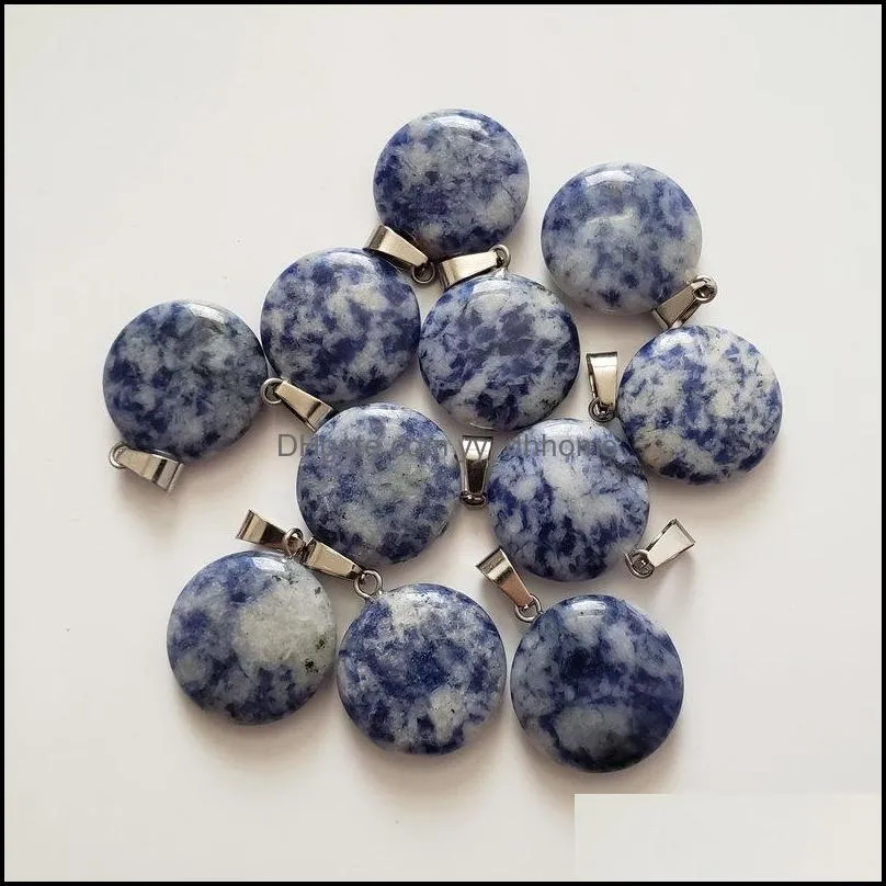 wholesale 50pcs fashion natural sodalite stone pendant round charms pendants necklace for jewelry accessories making