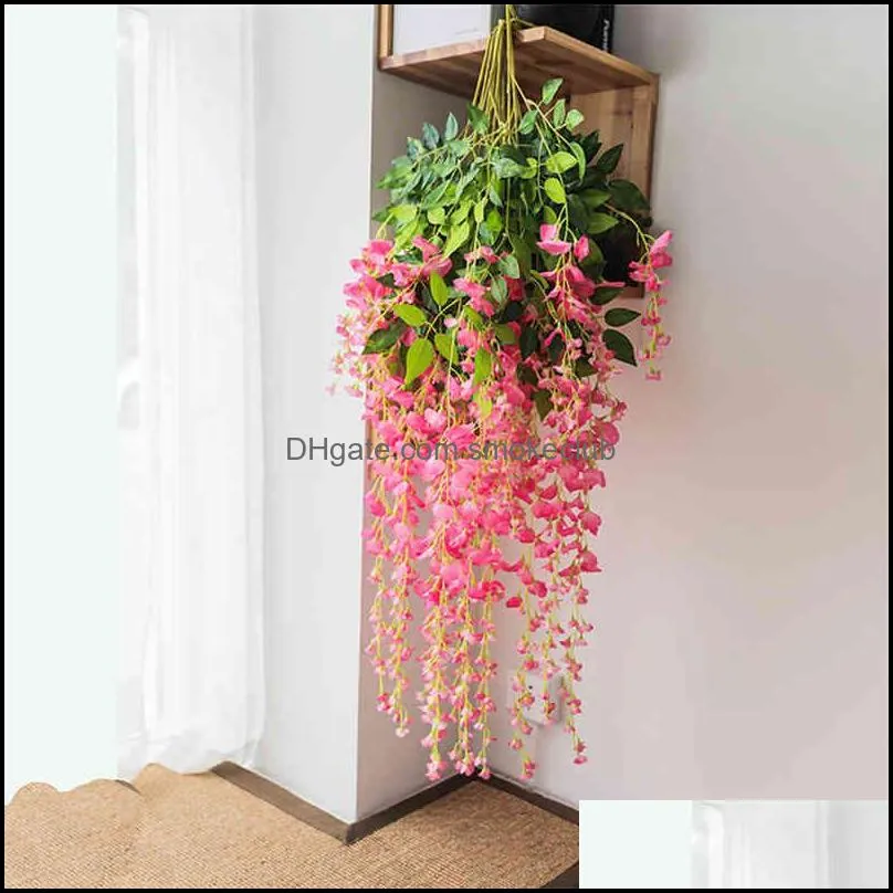 Artificial Plant Wisteria Flower Home Hotel Restaurant Garden Wall Hanging Wedding Arch Ceiling Decoration Rattan DIY