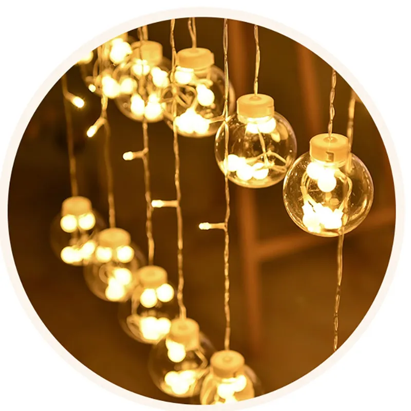 LED Wishing Ball Curtain String Lights Fairy Garland Lights Venster Slaapkamer Bruiloft Nieuwjaar Kerst Festival Decoratie Gratis Schip D2.0