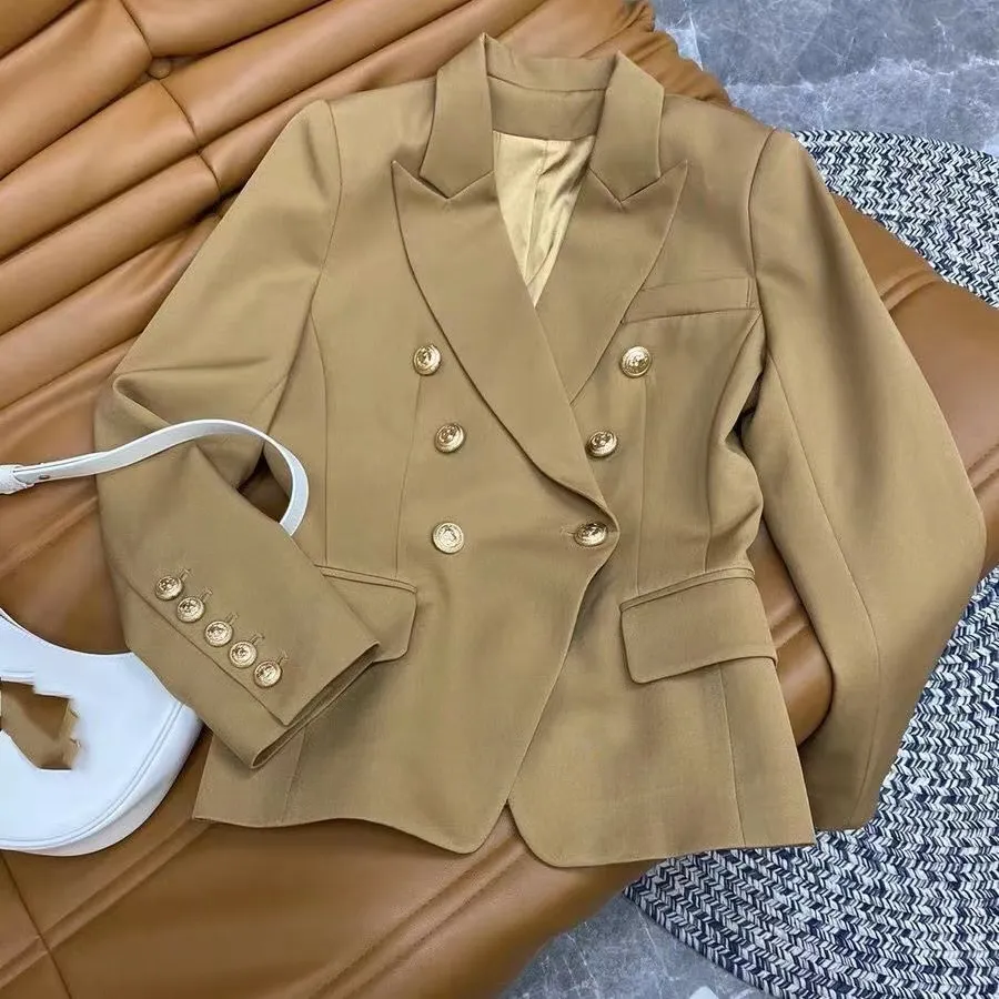 Women's Gold Button Double Breasted Duster Coat - Plus Size Blazer Style Jacket