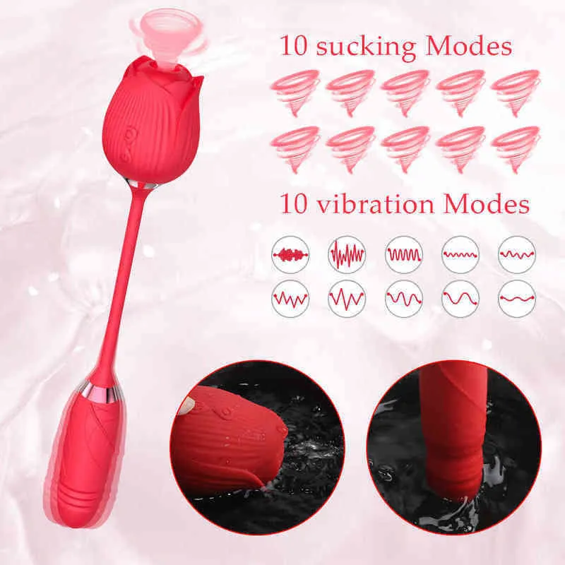 Zabawki seksu NXY Wibratory róży wibrator ssania 10 prędkości stymulator doustny sutek sutek z teleskopowym wibrującym dildo Masturbacja zabawka dla Fyhe