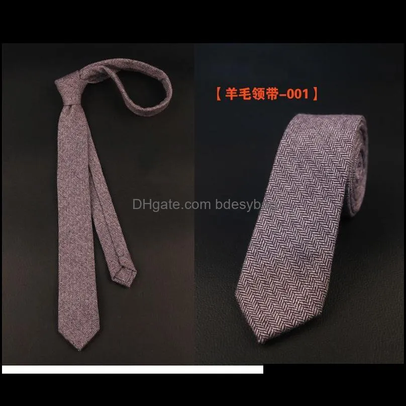 bow ties men`s solid color 100% wool high quality 6cm narrow necktie skinny tie mens accessories wedding party daily wear