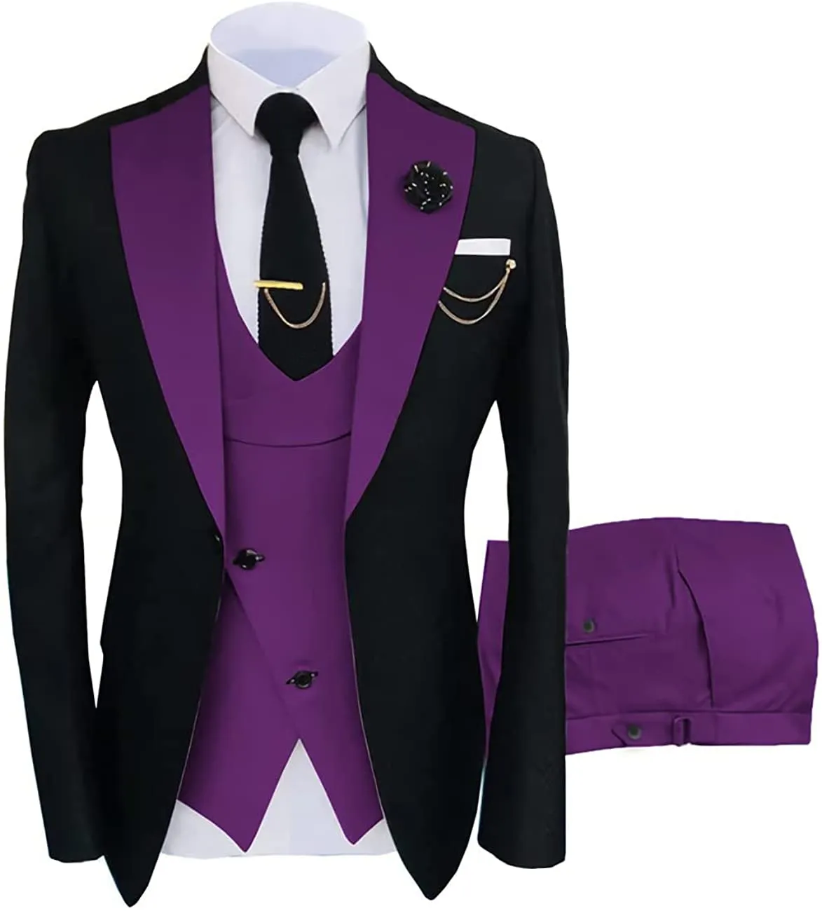 Dark Purple Notched Lapel 3 Pieces Slim Fit Groomsmen Suits