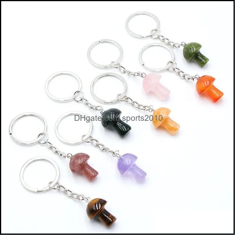 mini mushroom statue key rings chains natural stone carved charms keychains healing crystal keyrings for women men