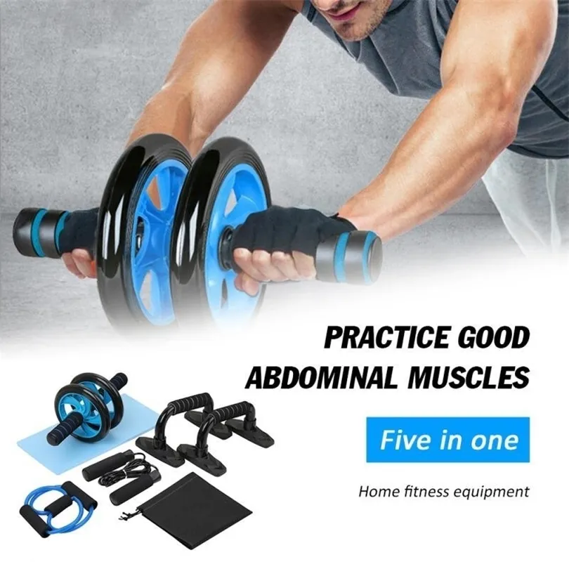 Fitness Abdominal Wheel Five-in-One Fitness Equipment Inkluderar hoppning av repspännare Knäskuddar Push-ups och dubbelhjuling T200506