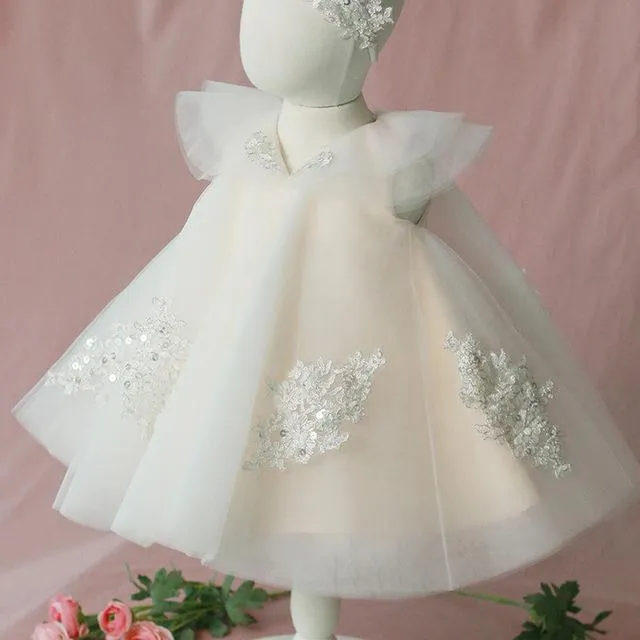 Flickas klänningar tutu flicka baby dop klänning paljett tyll bröllop dopklänning spädbarn 1 år födelsedagsfest slitage vestidos