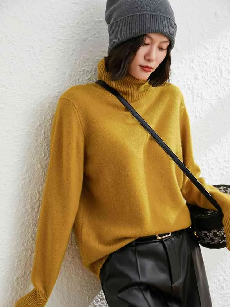 Loose Thick New Fashion Girl Turtleneck Pullovers 2021 100% Goat Cashmere Women Sweaters Knitted Jumpers Woolen Knitwear