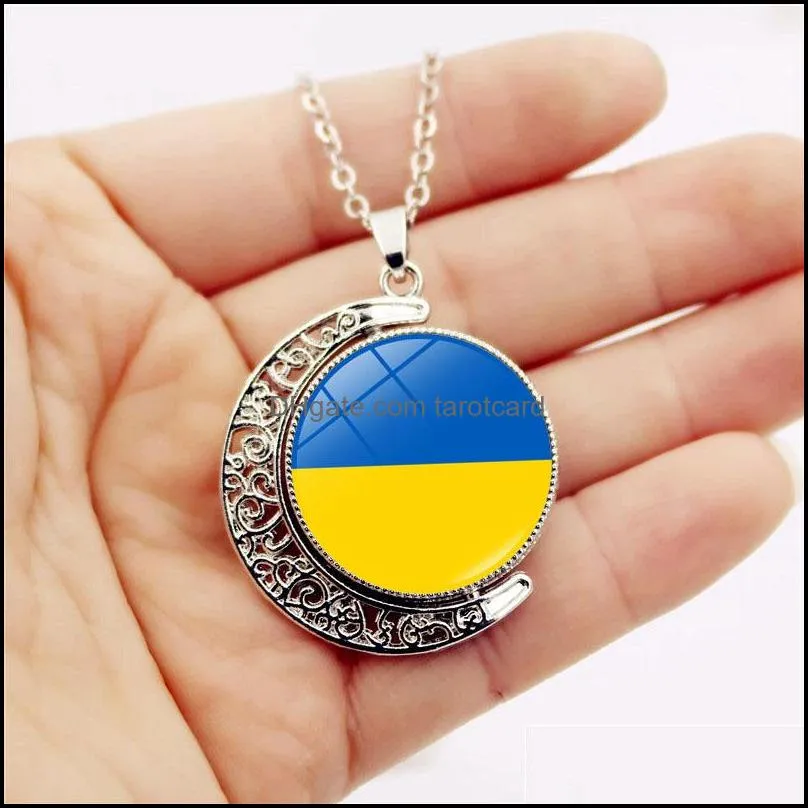Ukraine Flag Necklaces for Men Women Moon Glass Ukrainian Symbol 360 Degrees Rotated Metal Flag Chains Necklace Fashion Jewelry Party Favor CPA4338