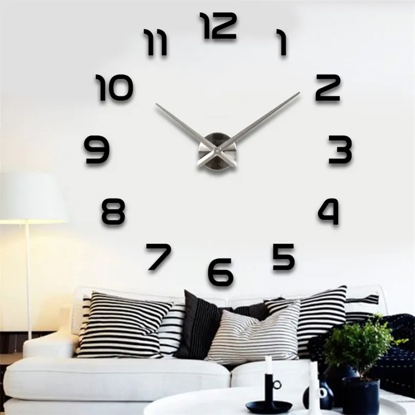 Pointeur d'argent vente horloge murale horloges reloj de pared montre 3d bricolage acrylique miroir autocollants Quartz moderne décoration de la maison 220426